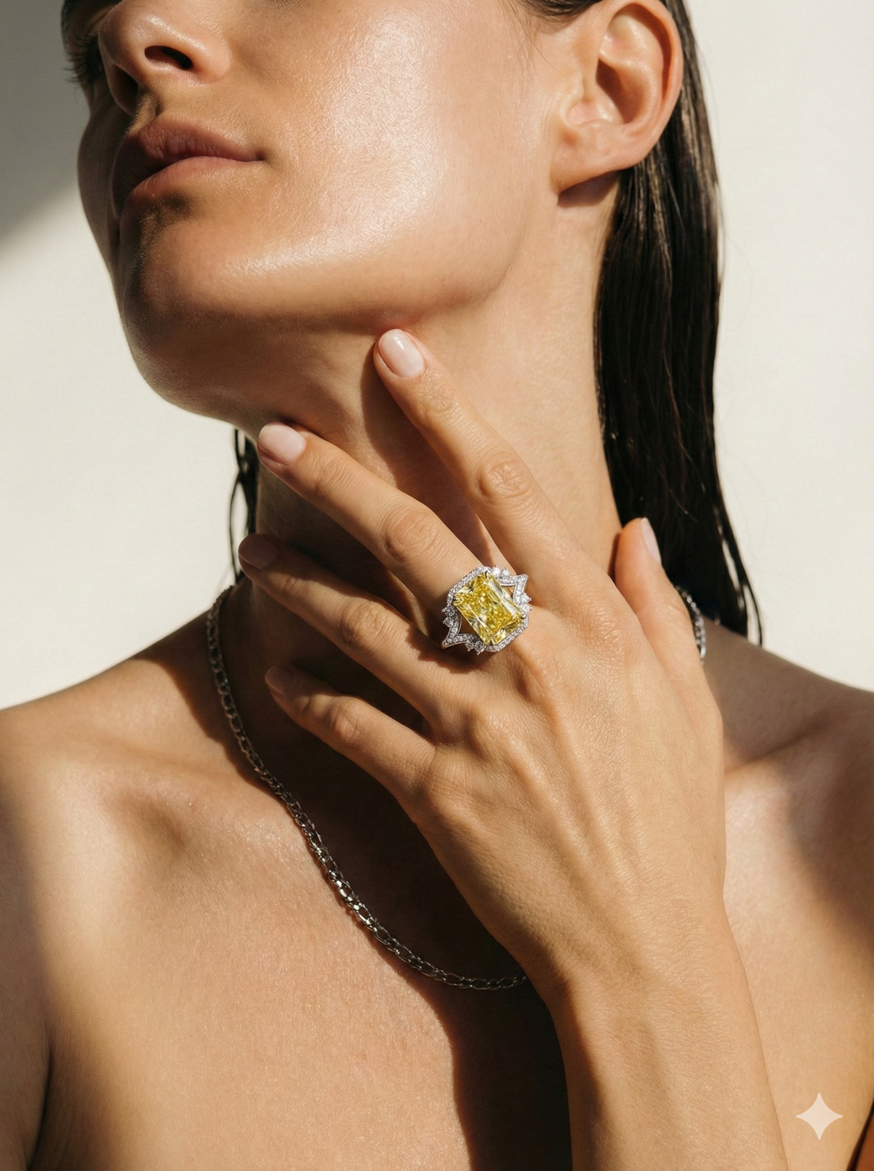 fancy intense yellow diamond in radiant cut with unique design